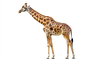 Fototapeta premium Giraffe standing on a white background isolated wallpaper background photo wild life concept day.