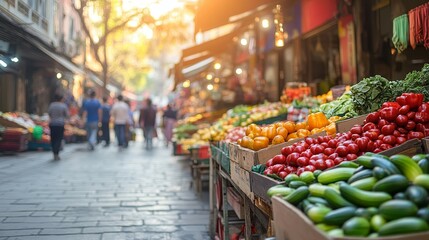 Vibrant Twilight Market Scene on Bustling Street