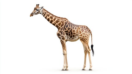 Fototapeta premium Giraffe standing on a white background isolated wallpaper background photo wild life concept day.