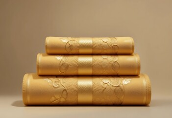 Golden Wallpaper Rolls Stacked In A Neat Display