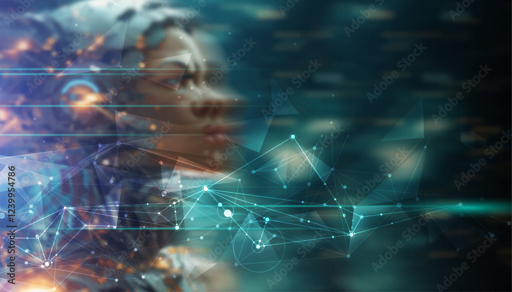Fototapete Vector Abstract modern technology futuristic, AI bot, Artificial Intelligence concept. Robot and cyberspace, digital data, datum communication, innovation on hi tech future design for background