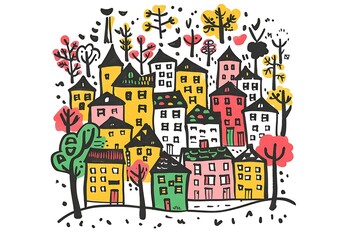 Fototapeta premium there is a drawing of a city with trees and buildings