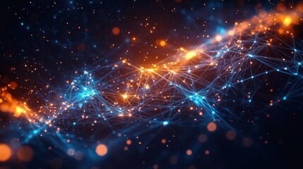 Fototapeta premium Abstract Network of Glowing Lines and Dots in Cosmic Space Concept of AI Technology and Digital Data Flow