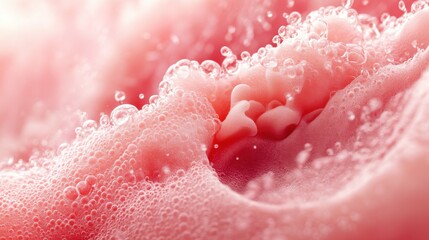 Fototapeta premium Abstract pink foam bubbles. Close-up texture of airy, bubbly substance.