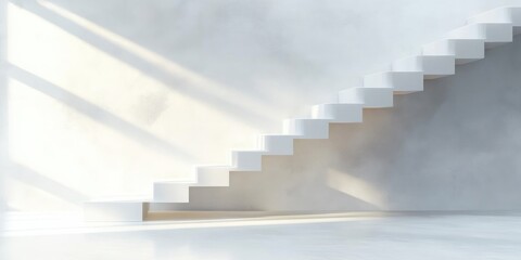 Obraz premium Staircase Success Steps in White Room for Business Growth and Achievement Motivation
