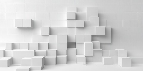 Minimalist Abstract Composition of White 3D Cubes on Gray Background with Copy Space for Wallpaper and Design