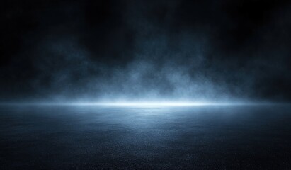 Fototapeta premium Minimalist Black Background Foggy Blue Light Asphalt Night Scene