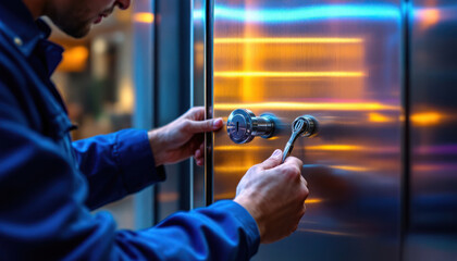 Technician Repairing a Door Lock Mechanism