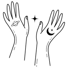 Celestial Mystic Element with Doodle Design Pattern. Vector Illustration.