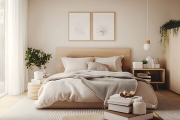 there is a bed with a blanket and pillows in a room