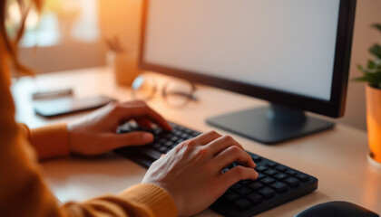 Person Typing on Computer Keyboard at Desk