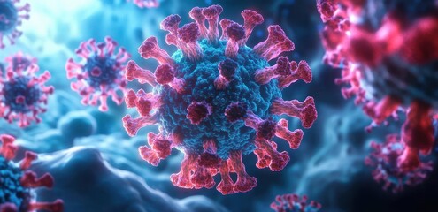 Virus Antibody Visualization Concept in 3D Surrealist Style with Dramatic Lighting and Vibrant Colors