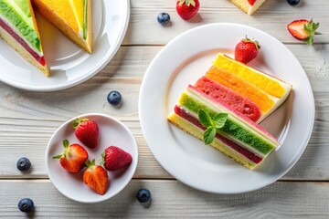 A tempting breakfast: fluffy cake slices atop a pristine white plate.