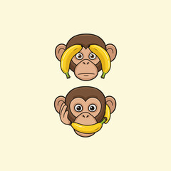 Funny Monkey Bananas Cartoon Illustration Design