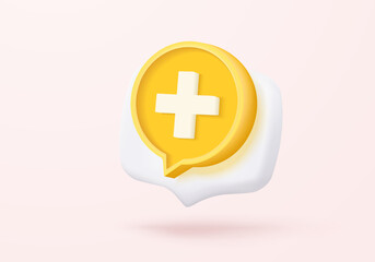3d plus icon on the white colours background. First aid and health care with pure medical. Medical symbol of emergency help. 3d math signs icon vector render illustration