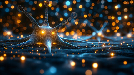 Stunning 3D render of neurons showcasing intricate nerve cell networks. Vibrant colors highlight neural connections, symbolizing complexity, cognition, and the vastness of the human mind.

