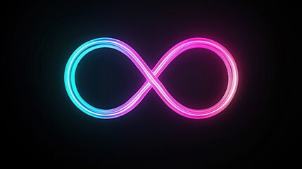 Fototapeta premium Glowing Pink Blue Neon Infinity Symbol on Black Background