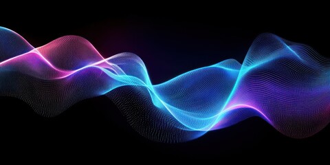 Obraz premium Abstract Wavy Light Lines in Neon Blue and Purple for AI Technology Digital Communication Science Music