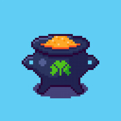 Fototapeta premium Pixel art Pot with Clover for St Patrick’s Day game asset design