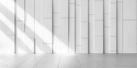 Obraz premium White Tiled Wall Abstract Geometric Pattern with Random Shifted Diagonal Rectangles and Cubes in Contemporary Architectural Design