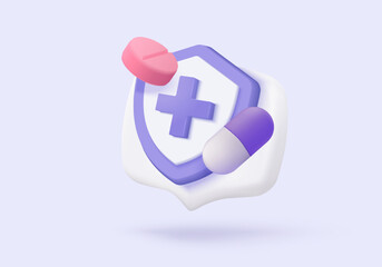 Obraz premium 3d pharmacy drug icon signs for health pharmaceutical. Cartoon minimal of first aid and health care by medic. Medical symbol of emergency help. 3d aid medicine icon vector render illustration