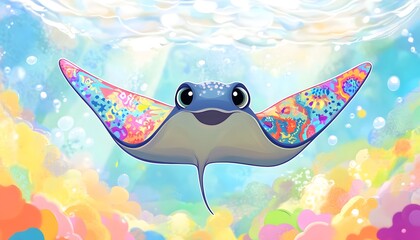 Colorful Manta Ray Swims in Vibrant Ocean