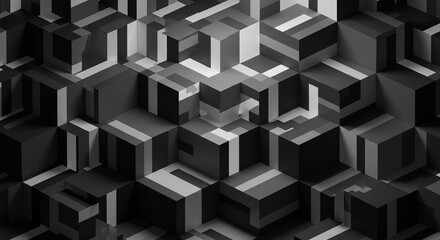 Fototapeta premium Abstract grayscale 3D geometric cube pattern modern monochrome background texture