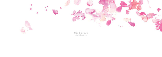  水彩画。水彩タッチの春の桜ベクターイラスト。春の満開の桜背景。かわいい桜の花びら。Watercolor painting. Spring cherry blossom vector illustration with watercolor touch. Spring cherry blossom background in full bloom. Cute cherry petals.