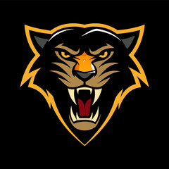 Panther logo. Roaring panther. Image of a panther  head on a black background vector.