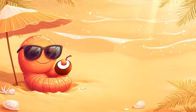 Happy Worm Enjoys Tropical Beach Vacation