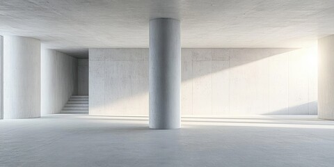 Modern Concrete Room with Indirect Light and Cylindrical Pillar Spacious Interior Design