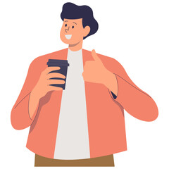 People Holding Hot Drink. Vector Illustration in Cartoon Design.