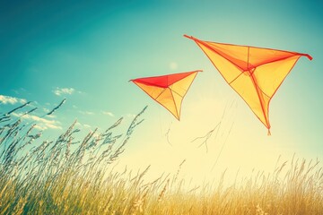 Kites Soaring in Bright Open Field Under Daylight Sky