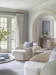 Fototapeta premium Elegant Living Room Interior Design Featuring Comfortable Seating