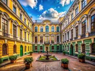 Fototapeta premium Explore St. Petersburg's captivating old courtyards through breathtaking architectural photography.