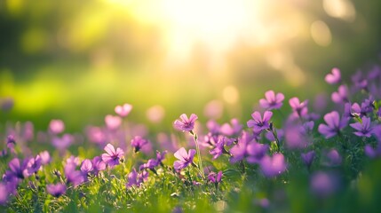 Fototapeta premium purple flowers in a sunny field