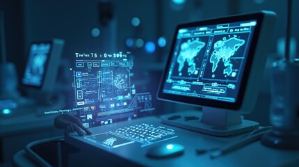 Advanced Medical Diagnostics System Featuring Futuristic Touchscreen and Cyber Interface