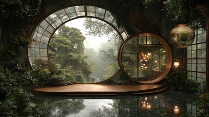 Jungle Room Interior Design, Plants, Waterfall View