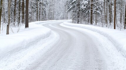 Winding snowy road through winter forest (1)