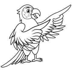 Cartoon macaw bird pointing line art
