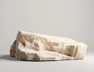 Rough-hewn beige stone isolated on white background.