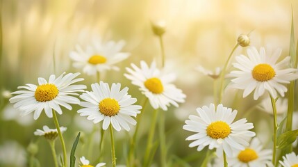 Fototapeta premium White Daisies in Sunny Meadow