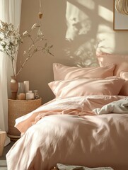 Soft Pink Bedding in a Sunlit Bedroom Setting