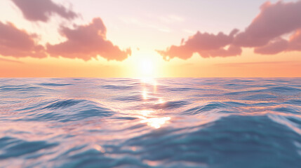 Vast Tranquil Ocean Horizon at Sunset Reflecting Soft Colors and Gentle Waves. Generative AI