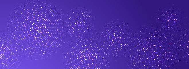 Purple digital technology pattern wallpaper. Glowing dotted circle background. Abstract dot round grid backdrop for business, science, healthcare, medicine, finance. Vector violet textured surface