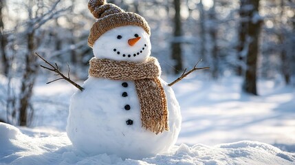 Obraz premium Snowy Day Snowman in Winter Woods