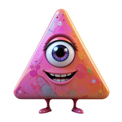 3D Cartoon Triangle: Playful Triangle Shape with Cartoon Face, Fun and Whimsical Design, PNG

