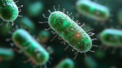 Fototapeta premium cells under attack by viruses and bacteria, symbolizing chaos in modern microbiology and medical science, with a blurred space for captions