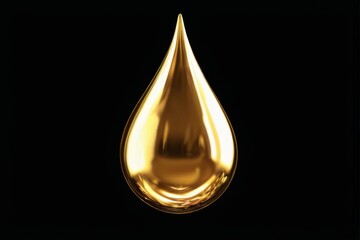 Golden teardrop droplet in 3D rendering on black background  striking contrast with smooth shiny surface and metallic material.