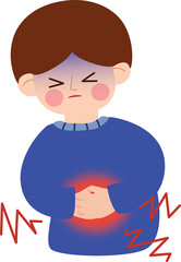 Illustration of stomach ache and abdominal discomfort